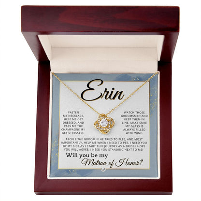 Matron of Honor Proposal Gift, Custom Name, Be My MOH Gift From Bride, Need You, Wedding Party , Dusty Blue And Gold Wedding Theme - Jewelry - Personalized Gift
