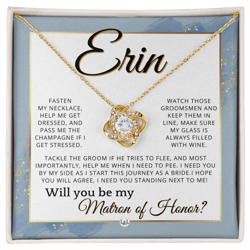 Matron of Honor Proposal Gift, Custom Name, Be My MOH Gift From Bride, Need You, Wedding Party , Dusty Blue And Gold Wedding Theme - Jewelry - Personalized Gift