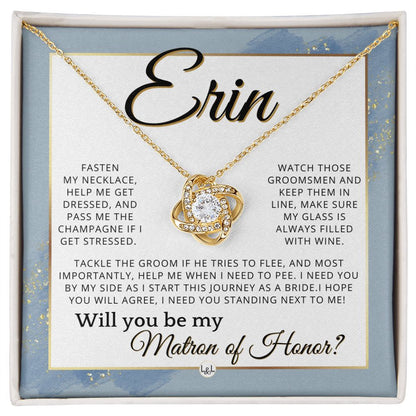 Matron of Honor Proposal Gift, Custom Name, Be My MOH Gift From Bride, Need You, Wedding Party , Dusty Blue And Gold Wedding Theme - Jewelry - Personalized Gift