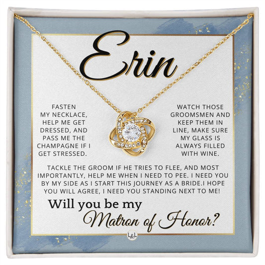 Matron of Honor Proposal Gift, Custom Name, Be My MOH Gift From Bride, Need You, Wedding Party , Dusty Blue And Gold Wedding Theme - Jewelry - Personalized Gift