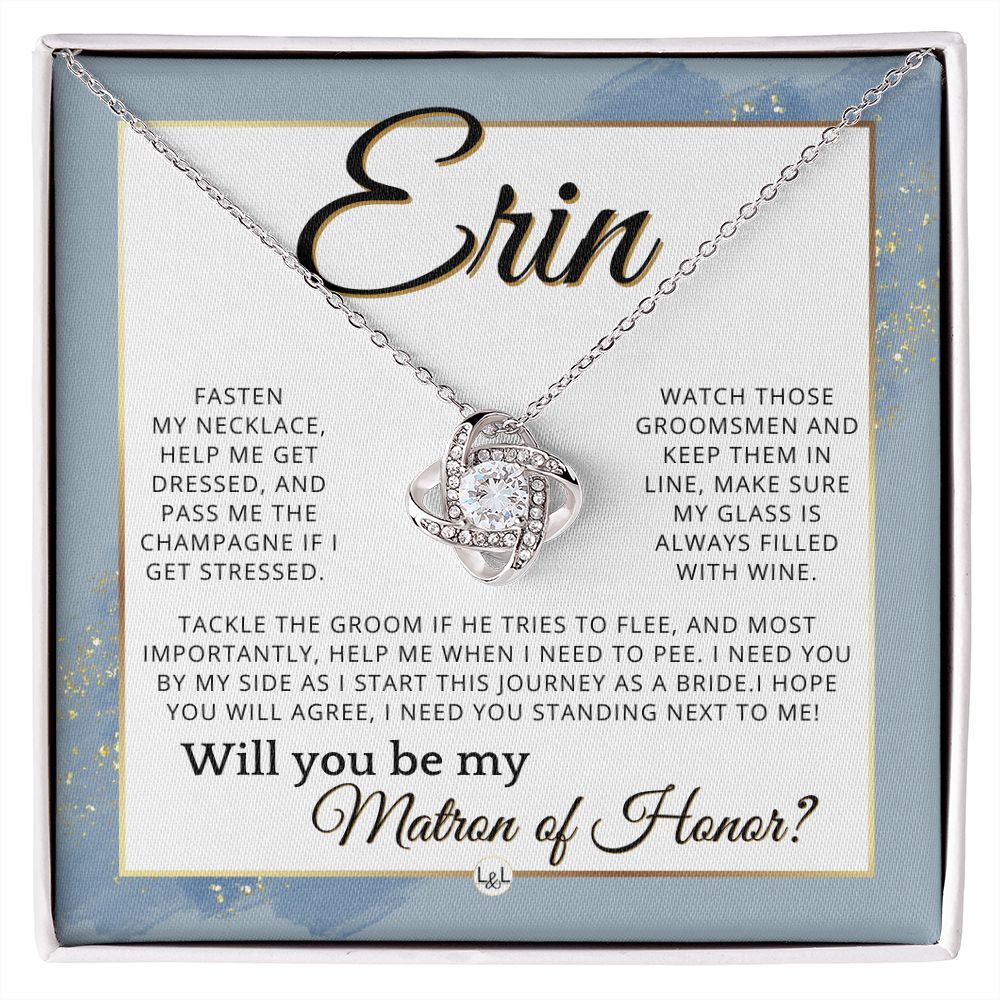 Matron of Honor Proposal Gift, Custom Name, Be My MOH Gift From Bride, Need You, Wedding Party , Dusty Blue And Gold Wedding Theme - Jewelry - Personalized Gift