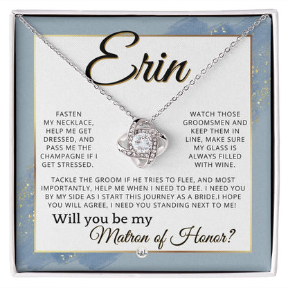 Matron of Honor Proposal Gift, Custom Name, Be My MOH Gift From Bride, Need You, Wedding Party , Dusty Blue And Gold Wedding Theme - Jewelry - Personalized Gift