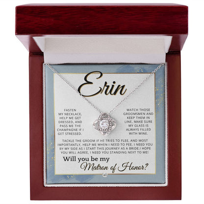 Matron of Honor Proposal Gift, Custom Name, Be My MOH Gift From Bride, Need You, Wedding Party , Dusty Blue And Gold Wedding Theme - Jewelry - Personalized Gift