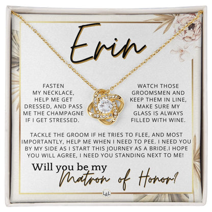 Matron of Honor Proposal Gift, Custom Name, Be My MOH Gift From Bride, Need You, Wedding Party , Pink Floral and Boho Wedding Theme - Jewelry - Personalized Gift