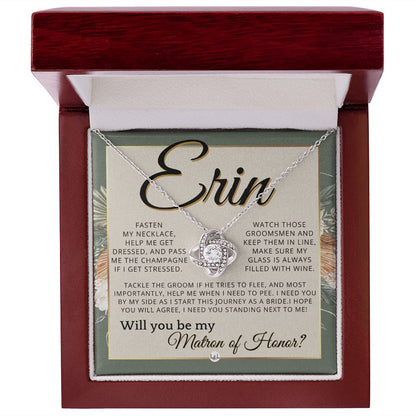 Matron of Honor Proposal Gift, Custom Name, Be My MOH Gift From Bride, Need You, Wedding Party , Sage Green & Boho Wedding Theme - Jewelry - Personalized Gift