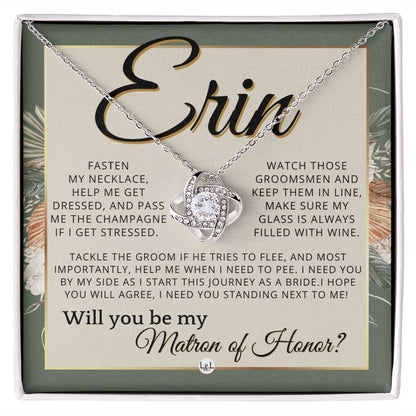 Matron of Honor Proposal Gift, Custom Name, Be My MOH Gift From Bride, Need You, Wedding Party , Sage Green & Boho Wedding Theme - Jewelry - Personalized Gift