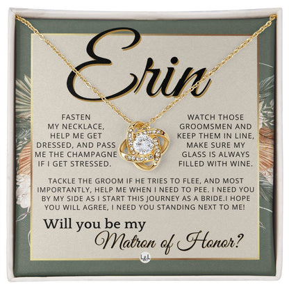 Matron of Honor Proposal Gift, Custom Name, Be My MOH Gift From Bride, Need You, Wedding Party , Sage Green & Boho Wedding Theme - Jewelry - Personalized Gift