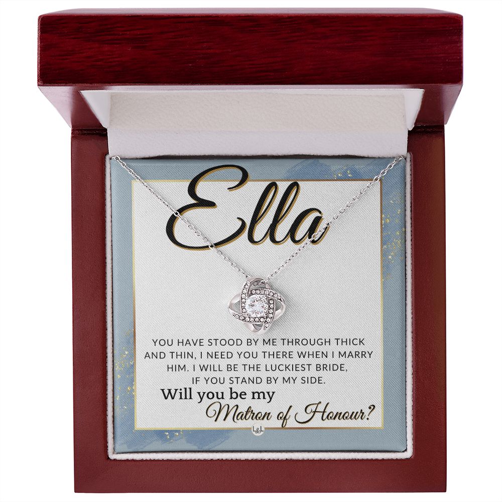 Matron of Honour Proposal Gift, Custom Name- Be My MOH Gift From Bride- Through Thick and Thin , Dusty Blue And Gold Wedding Theme - Jewelry - Personalized Gift