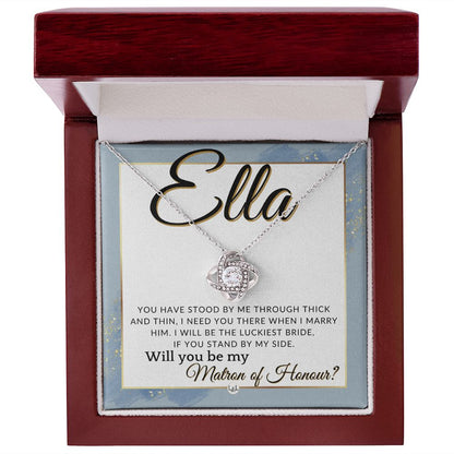 Matron of Honour Proposal Gift, Custom Name- Be My MOH Gift From Bride- Through Thick and Thin , Dusty Blue And Gold Wedding Theme - Jewelry - Personalized Gift