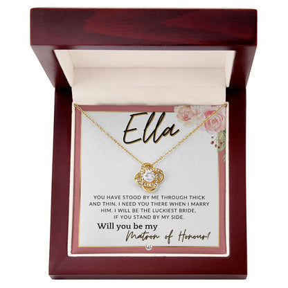 Matron of Honour Proposal Gift, Custom Name- Be My MOH Gift From Bride- Through Thick and Thin , Pink Floral and Boho Wedding Theme - Jewelry - Personalized Gift