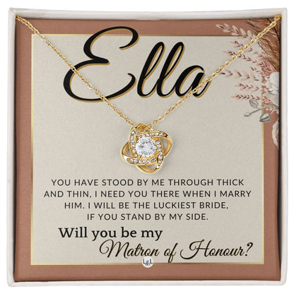 Matron of Honour Proposal Gift, Custom Name- Be My MOH Gift From Bride- Through Thick and Thin , Terracotta, Rust And Gold Wedding Theme - Jewelry - Personalized Gift