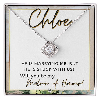 Matron of Honour Proposal Gift, Custom Name - Unique Be My MOH Gift From Bride - Stuck With Us , Beach and Destination Wedding Theme - Jewelry - Personalized Gift