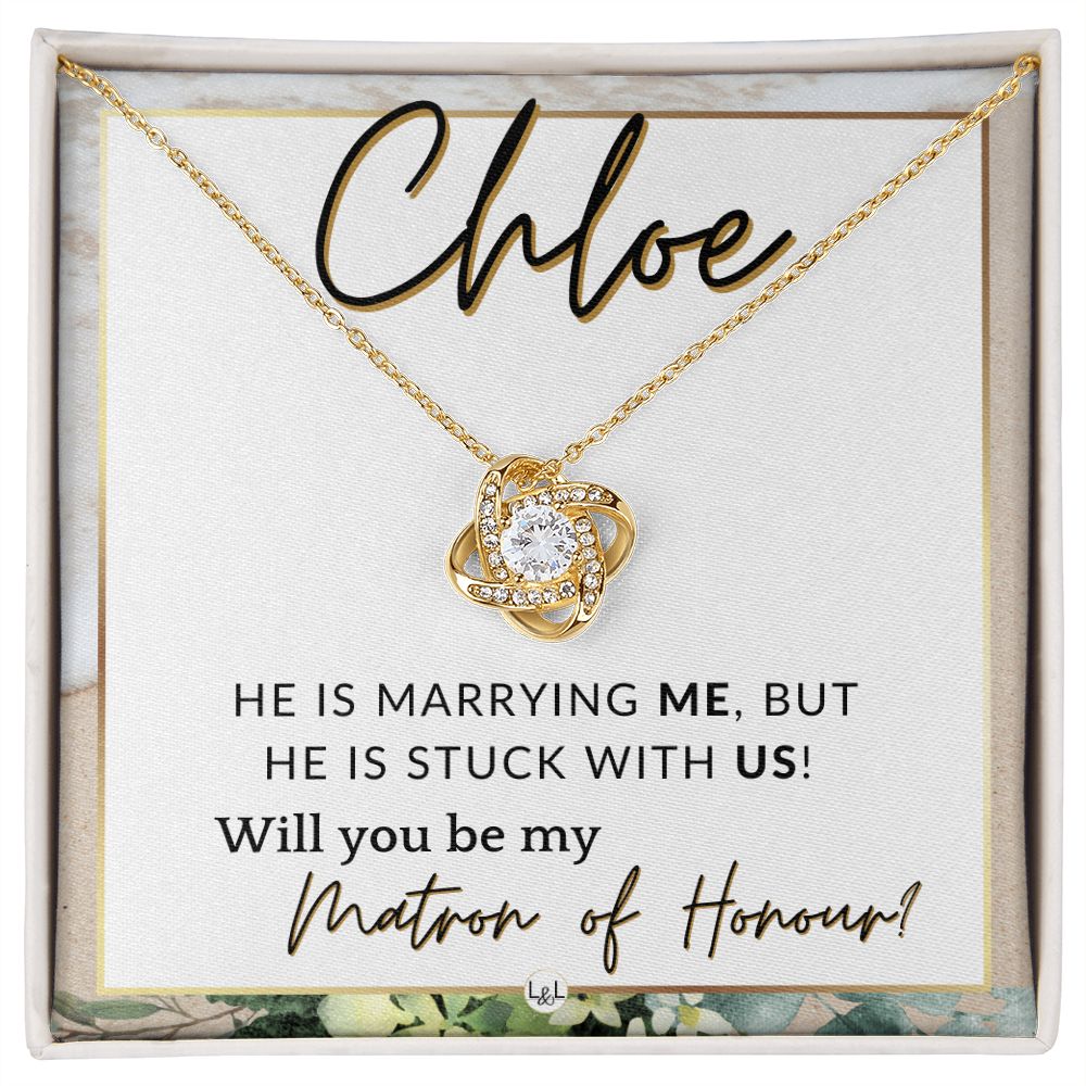 Matron of Honour Proposal Gift, Custom Name - Unique Be My MOH Gift From Bride - Stuck With Us , Beach and Destination Wedding Theme - Jewelry - Personalized Gift