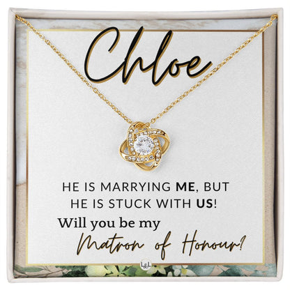 Matron of Honour Proposal Gift, Custom Name - Unique Be My MOH Gift From Bride - Stuck With Us , Beach and Destination Wedding Theme - Jewelry - Personalized Gift
