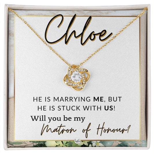 Matron of Honour Proposal Gift, Custom Name - Unique Be My MOH Gift From Bride - Stuck With Us , Beach and Destination Wedding Theme - Jewelry - Personalized Gift