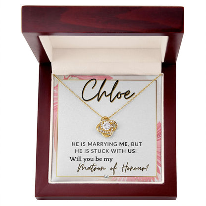 Matron of Honour Proposal Gift, Custom Name - Unique Be My MOH Gift From Bride - Stuck With Us , Pink Floral and Boho Wedding Theme - Jewelry - Personalized Gift