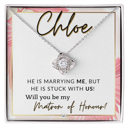 Matron of Honour Proposal Gift, Custom Name - Unique Be My MOH Gift From Bride - Stuck With Us , Pink Floral and Boho Wedding Theme - Jewelry - Personalized Gift