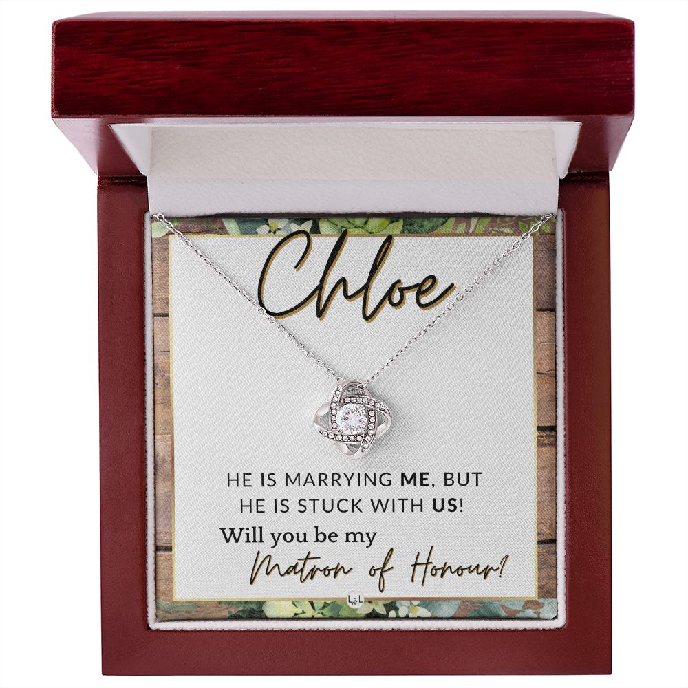 Matron of Honour Proposal Gift, Custom Name - Unique Be My MOH Gift From Bride - Stuck With Us , Rustic and Wood Wedding Theme - Jewelry - Personalized Gift