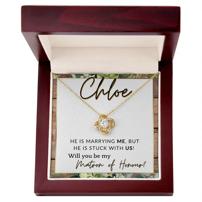 Matron of Honour Proposal Gift, Custom Name - Unique Be My MOH Gift From Bride - Stuck With Us , Rustic and Wood Wedding Theme - Jewelry - Personalized Gift