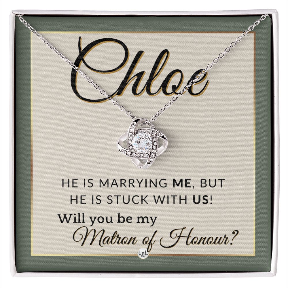 Matron of Honour Proposal Gift, Custom Name - Unique Be My MOH Gift From Bride - Stuck With Us , Sage Green & Boho Wedding Theme - Jewelry - Personalized Gift