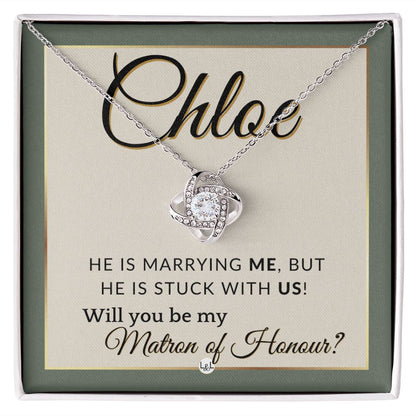 Matron of Honour Proposal Gift, Custom Name - Unique Be My MOH Gift From Bride - Stuck With Us , Sage Green & Boho Wedding Theme - Jewelry - Personalized Gift