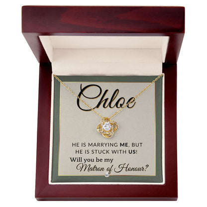Matron of Honour Proposal Gift, Custom Name - Unique Be My MOH Gift From Bride - Stuck With Us , Sage Green & Boho Wedding Theme - Jewelry - Personalized Gift