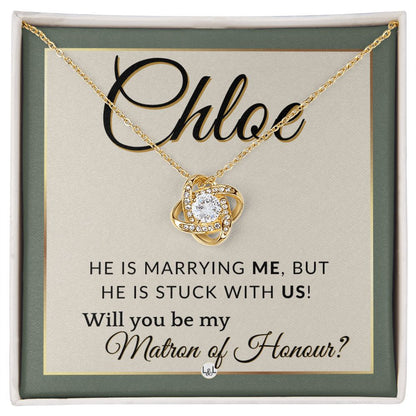 Matron of Honour Proposal Gift, Custom Name - Unique Be My MOH Gift From Bride - Stuck With Us , Sage Green & Boho Wedding Theme - Jewelry - Personalized Gift