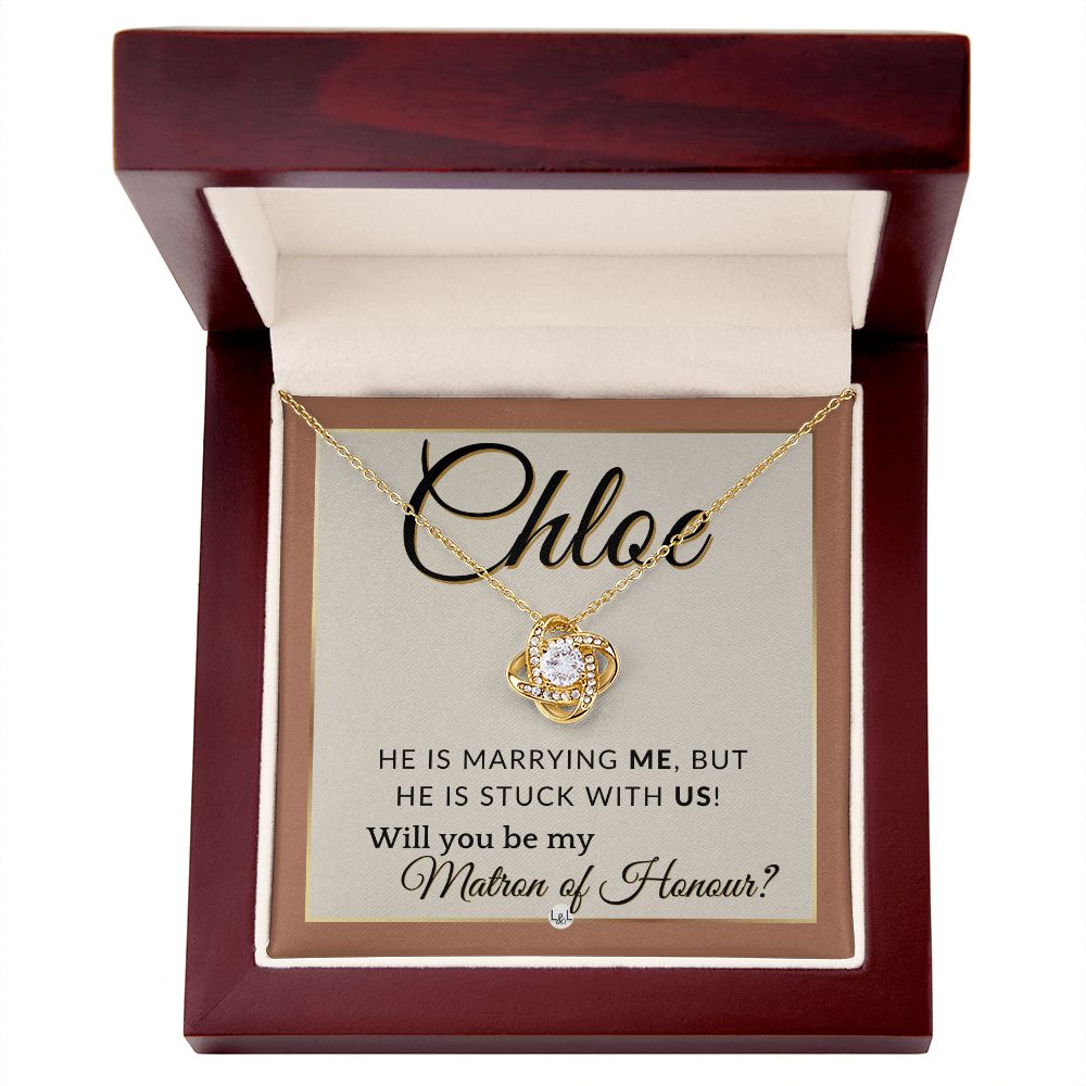 Matron of Honour Proposal Gift, Custom Name - Unique Be My MOH Gift From Bride - Stuck With Us , Terracotta, Rust And Gold Wedding Theme - Jewelry - Personalized Gift