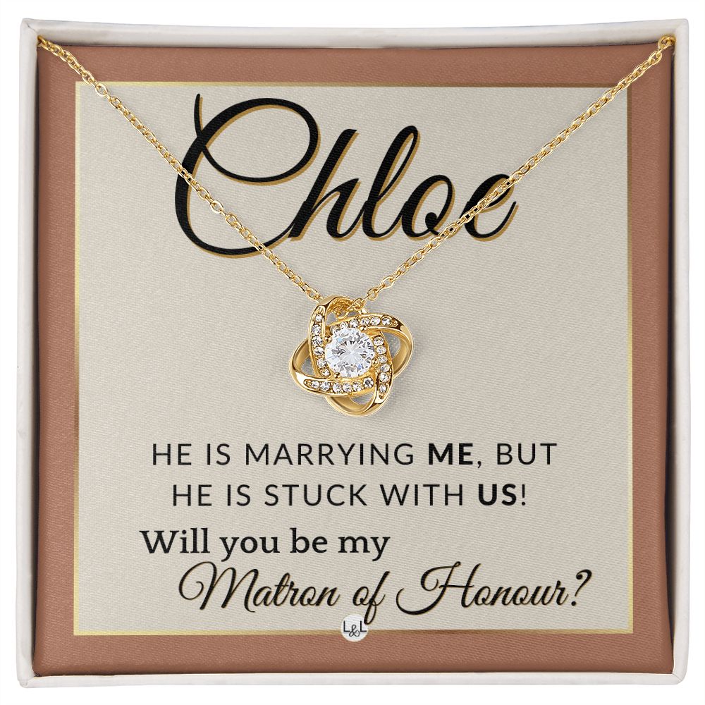 Matron of Honour Proposal Gift, Custom Name - Unique Be My MOH Gift From Bride - Stuck With Us , Terracotta, Rust And Gold Wedding Theme - Jewelry - Personalized Gift