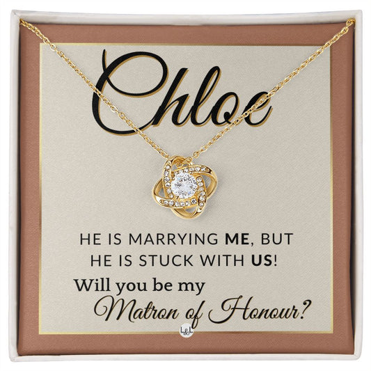 Matron of Honour Proposal Gift, Custom Name - Unique Be My MOH Gift From Bride - Stuck With Us , Terracotta, Rust And Gold Wedding Theme - Jewelry - Personalized Gift