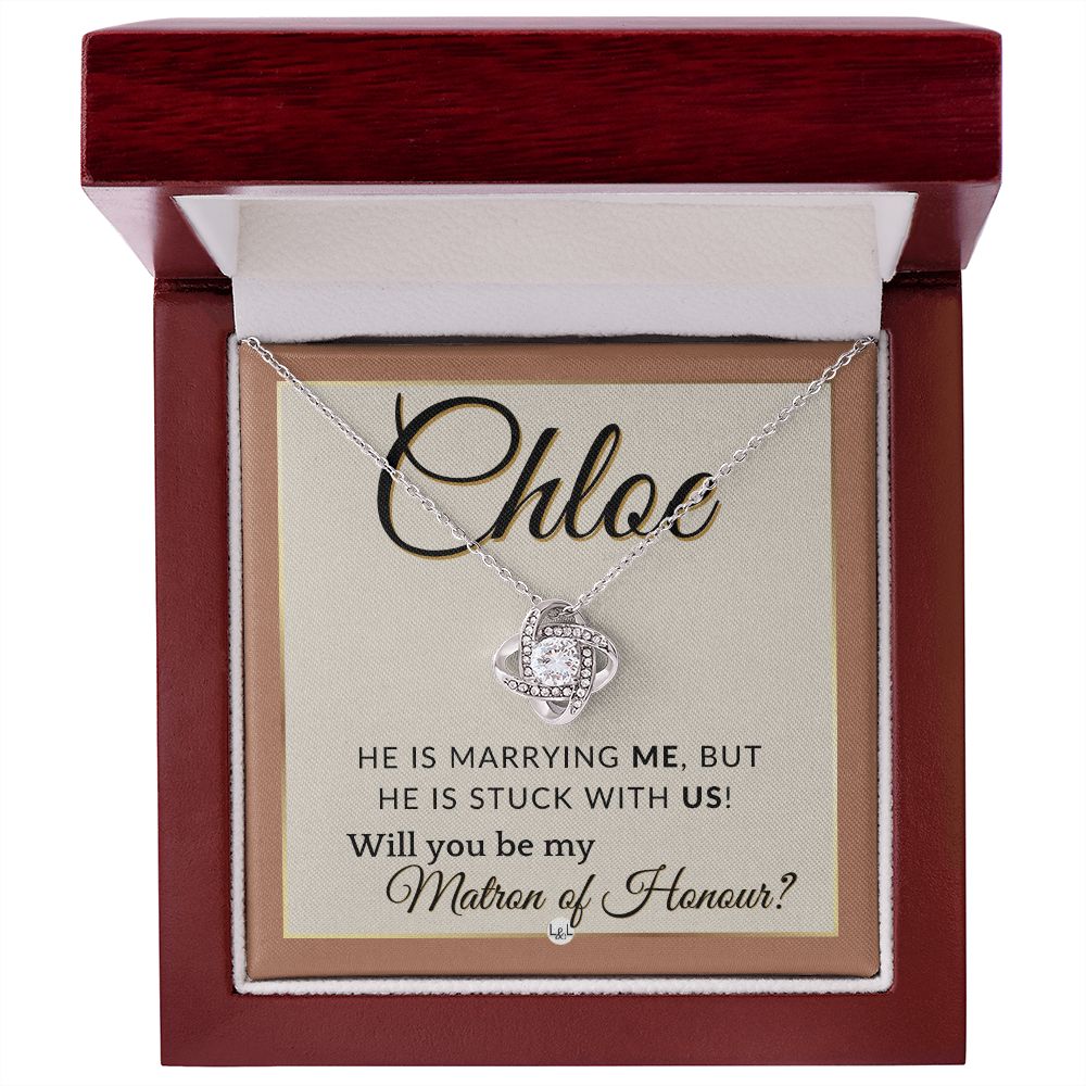 Matron of Honour Proposal Gift, Custom Name - Unique Be My MOH Gift From Bride - Stuck With Us , Terracotta, Rust And Gold Wedding Theme - Jewelry - Personalized Gift