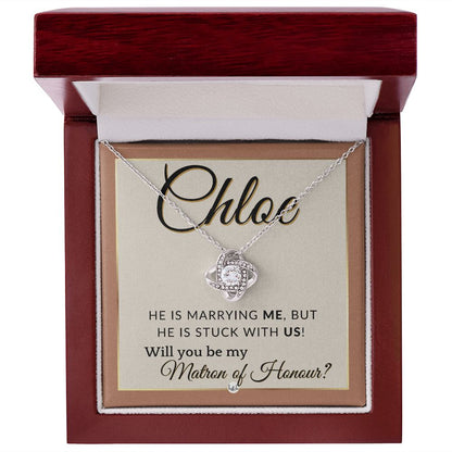Matron of Honour Proposal Gift, Custom Name - Unique Be My MOH Gift From Bride - Stuck With Us , Terracotta, Rust And Gold Wedding Theme - Jewelry - Personalized Gift