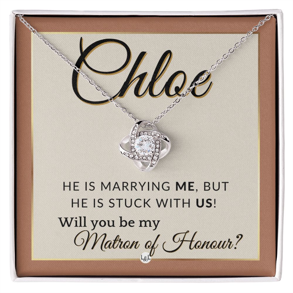 Matron of Honour Proposal Gift, Custom Name - Unique Be My MOH Gift From Bride - Stuck With Us , Terracotta, Rust And Gold Wedding Theme - Jewelry - Personalized Gift