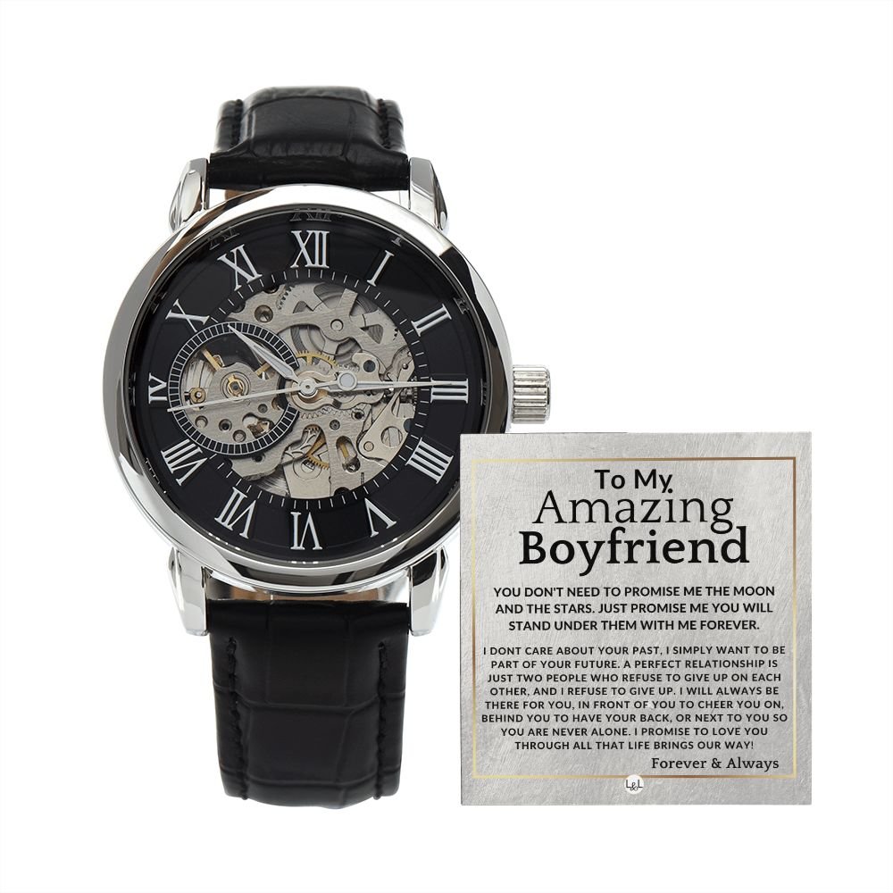 Moon And Stars - Openwork Skeleton Watch + LED Watch Box - Gift For My Boyfriend - Jewelry - Personalized Gift
