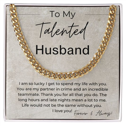 My Partner in Crime, For Life - Gift for Husband - Linked Chain Necklace - Jewelry - Personalized Gift