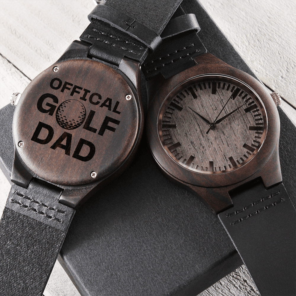 Watch for New Dad - Official Golf Dad - Golf Gifts for Men - Engraved Wooden Watch with Leather Band