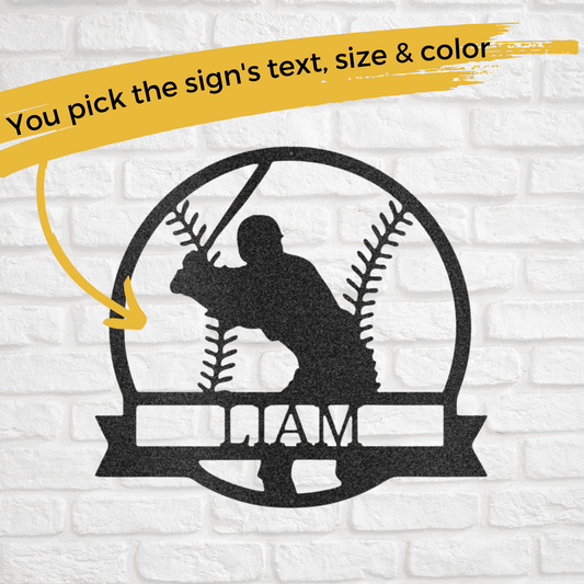 Players Silhouette - Custom Metal Baseball Sign - Playroom Sign, Gift for Baseball Player