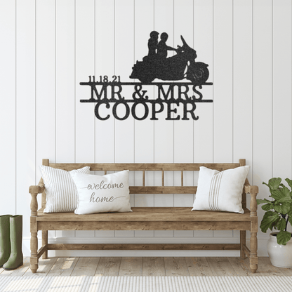 Riding Biker Couple | Personalized Motorcycle Metal Sign - Metal Wall Art - Personalized Gift