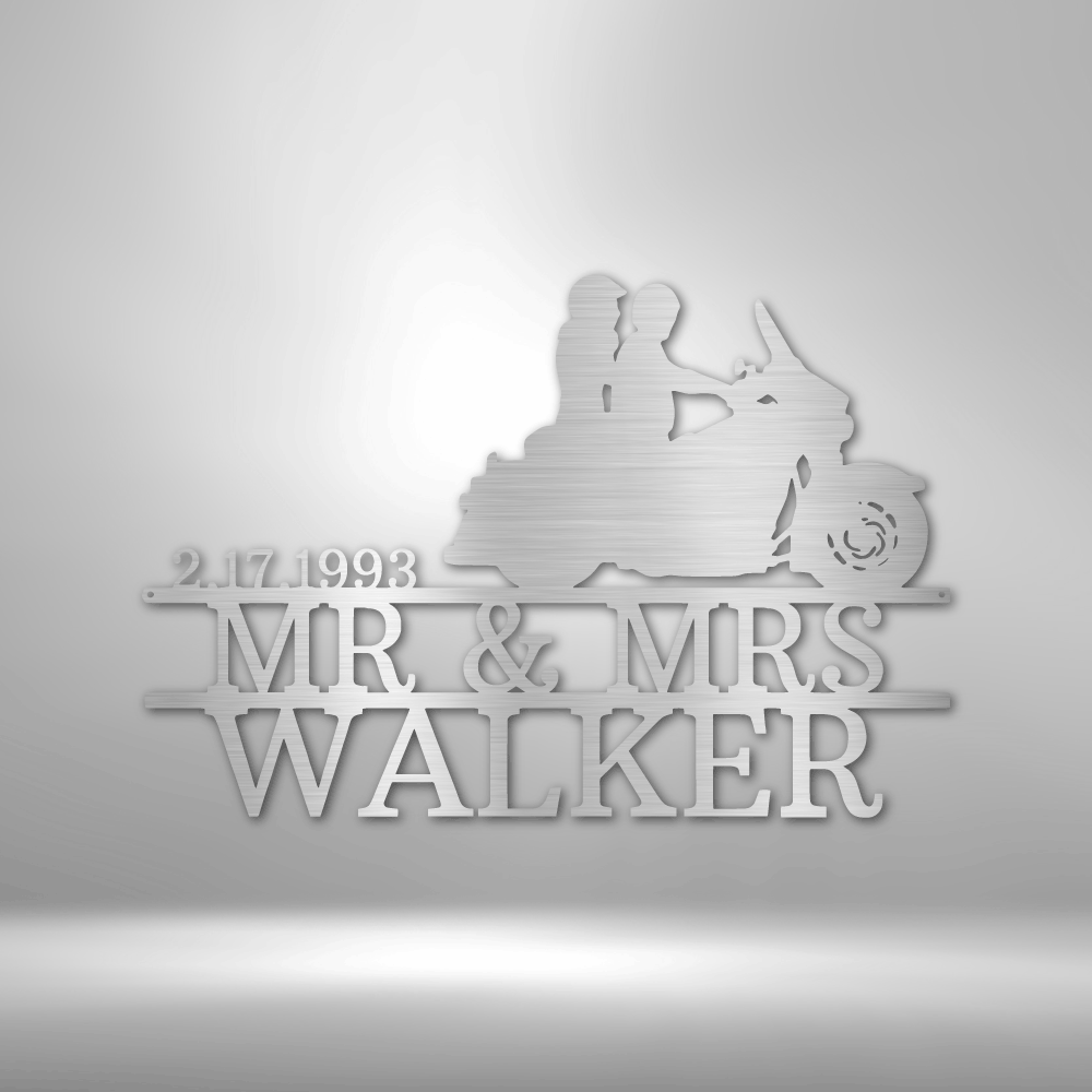 Riding Biker Couple | Personalized Motorcycle Metal Sign - Metal Wall Art - Personalized Gift