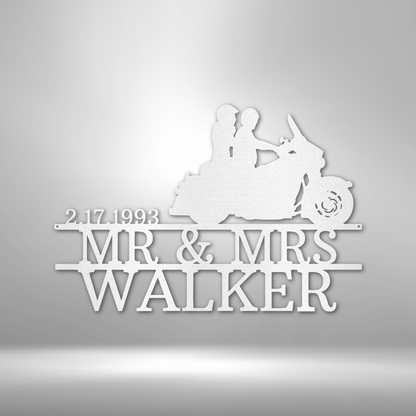 Riding Biker Couple | Personalized Motorcycle Metal Sign - Metal Wall Art - Personalized Gift