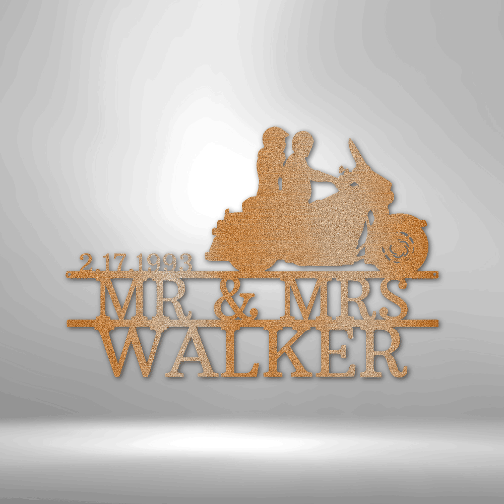 Riding Biker Couple | Personalized Motorcycle Metal Sign - Metal Wall Art - Personalized Gift