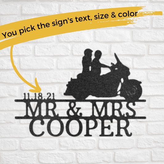 Riding Biker Couple | Personalized Motorcycle Metal Sign - Metal Wall Art - Personalized Gift