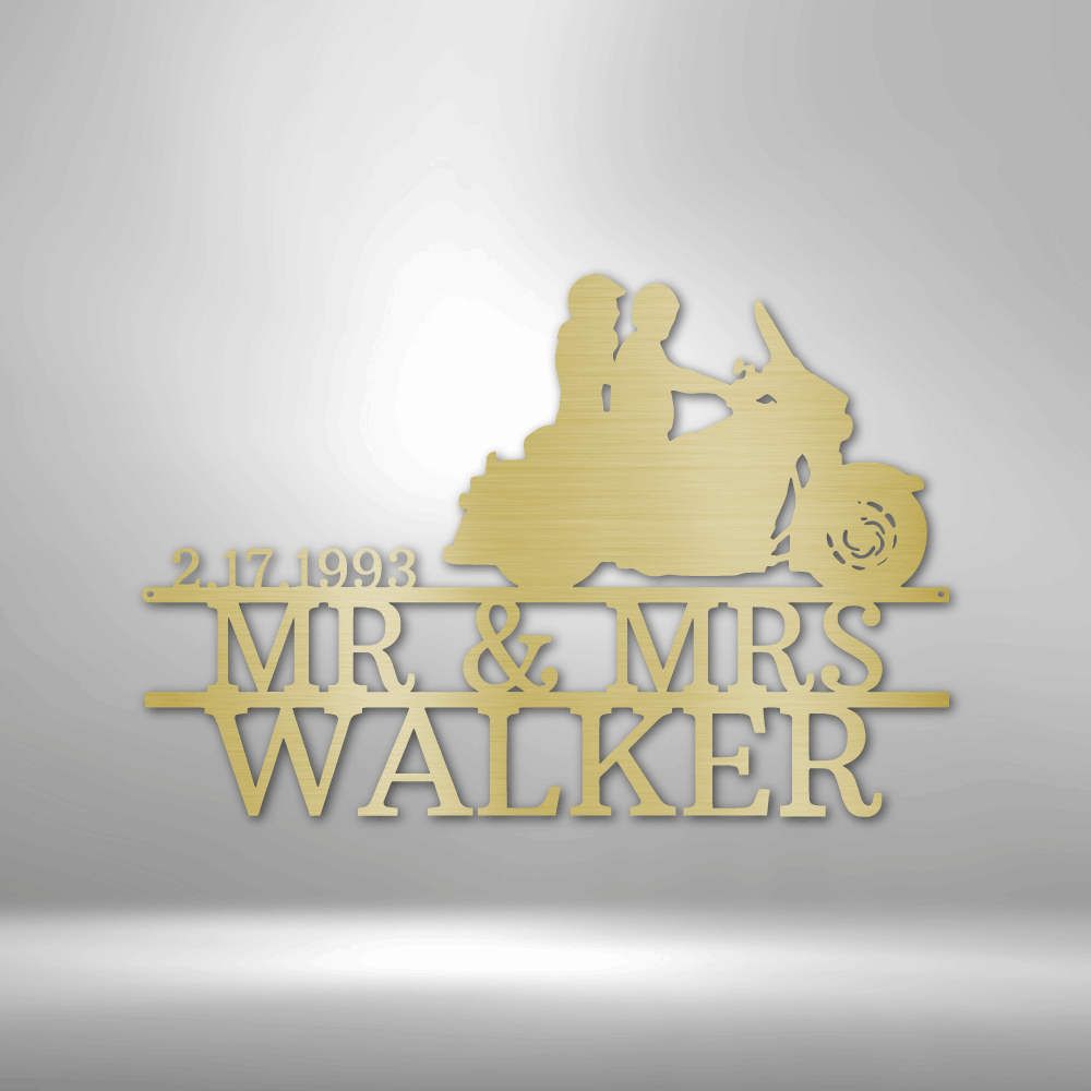 Riding Biker Couple | Personalized Motorcycle Metal Sign - Metal Wall Art - Personalized Gift