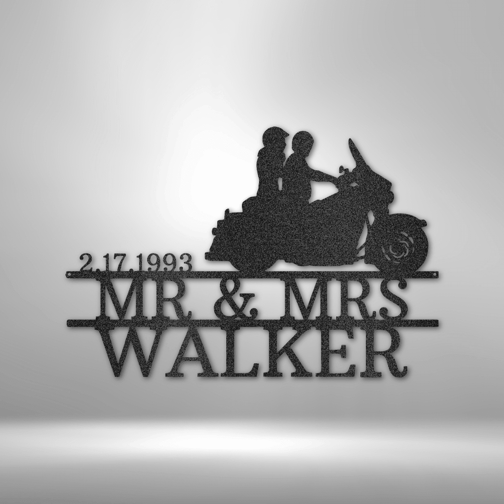 Riding Biker Couple | Personalized Motorcycle Metal Sign - Metal Wall Art - Personalized Gift