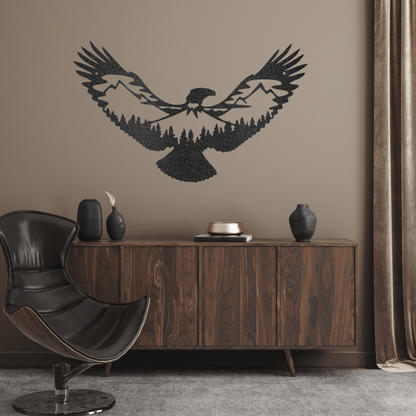 Soaring Eagle & Mountain Silhouette | Personalized Nature Metal Sign - Metal Wall Art - Personalized Gift