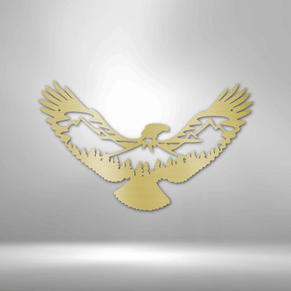 Soaring Eagle & Mountain Silhouette | Personalized Nature Metal Sign - Metal Wall Art - Personalized Gift