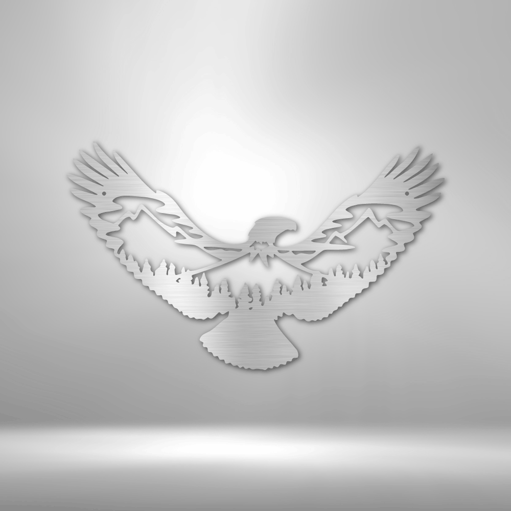 Soaring Eagle & Mountain Silhouette | Personalized Nature Metal Sign - Metal Wall Art - Personalized Gift
