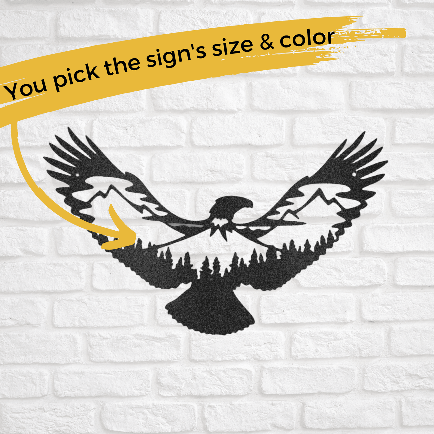 Soaring Eagle & Mountain Silhouette | Personalized Nature Metal Sign - Metal Wall Art - Personalized Gift