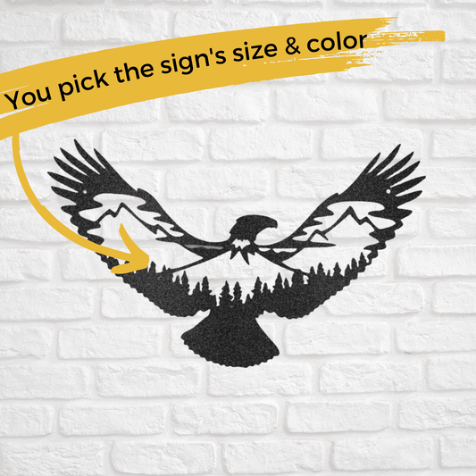 Soaring Eagle & Mountain Silhouette | Personalized Nature Metal Sign - Metal Wall Art - Personalized Gift