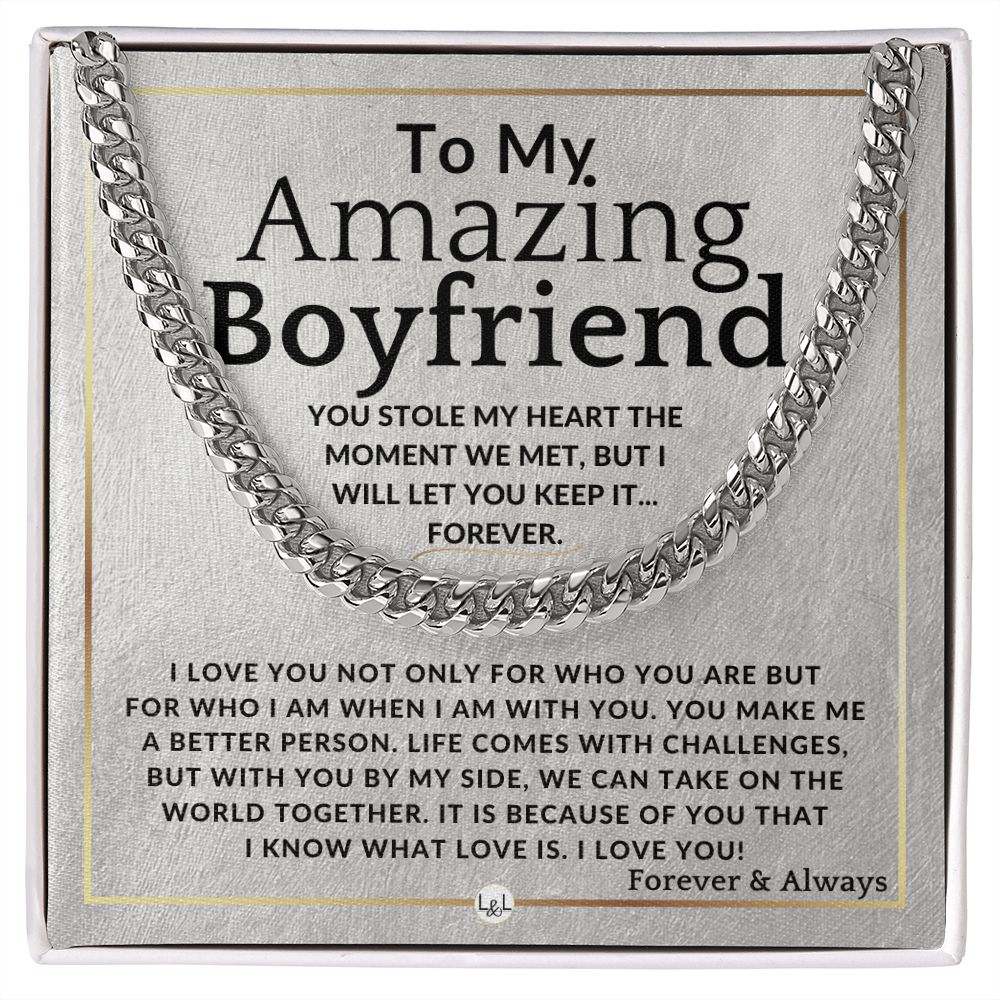 To My Boyfriend - You Stole My Heart - Meaningful Gift Ideas For Him - Romantic and Thoughtful Christmas, Valentine's Day Birthday, or Anniversary Present - Jewelry - Personalized Gift